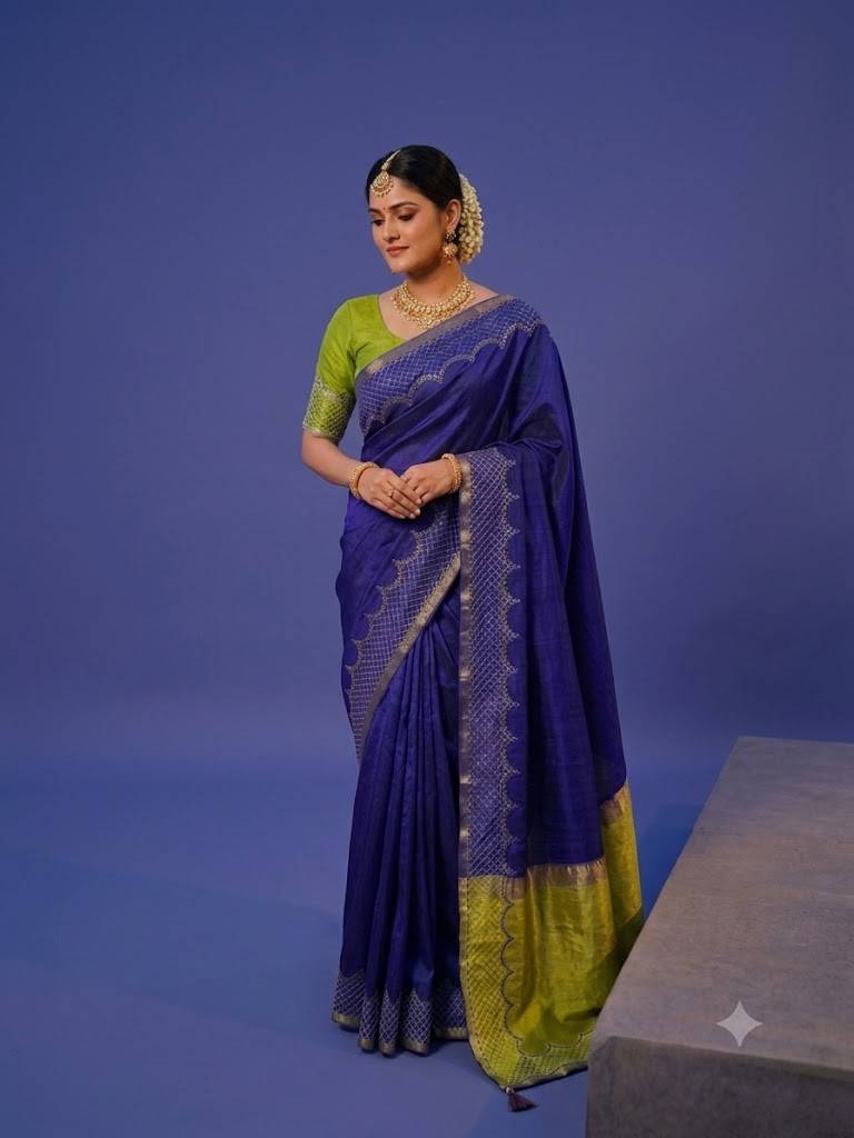 Royal Blue Banaras Crepe Silk Saree