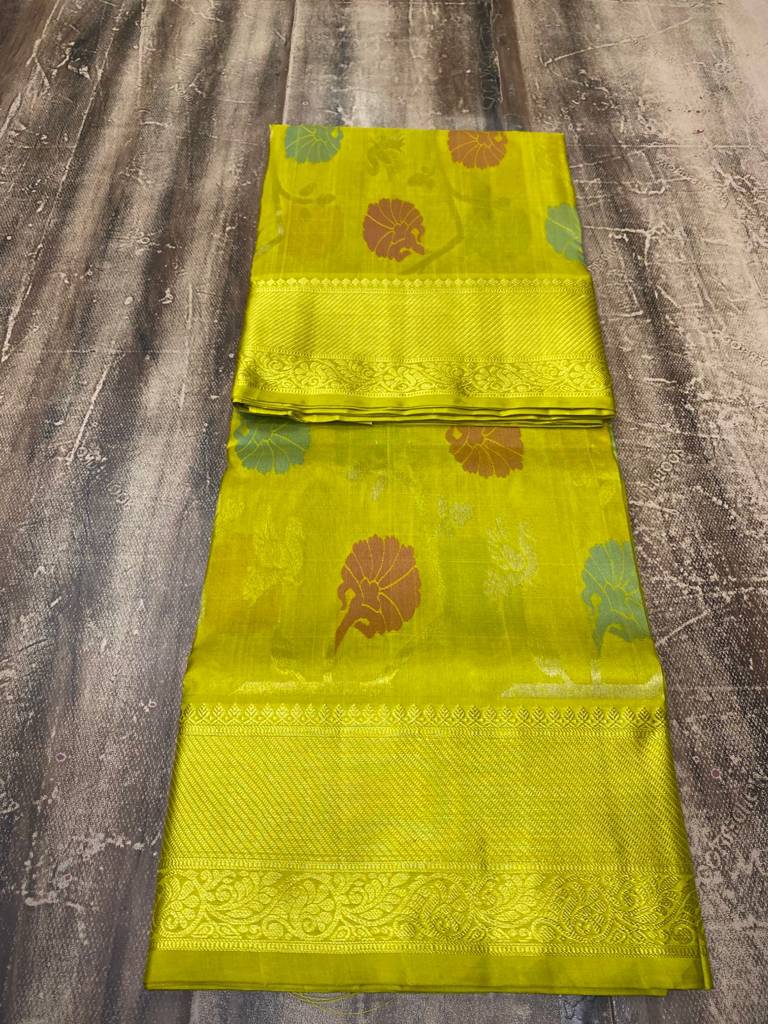 Lemon Yellow Venkatagiri Pure Pattu Saree – Allover Jamdhani Design