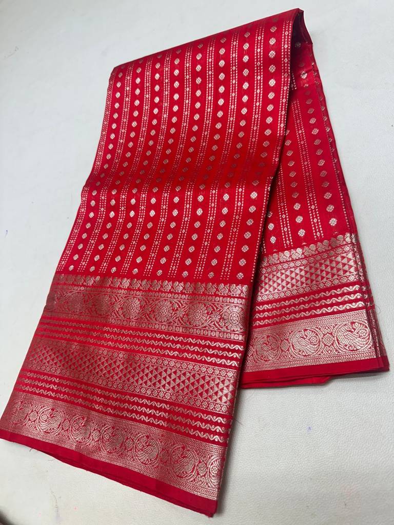 Traditional Red Venkatagiri Pattu Saree with Rich Silver Zari Border
