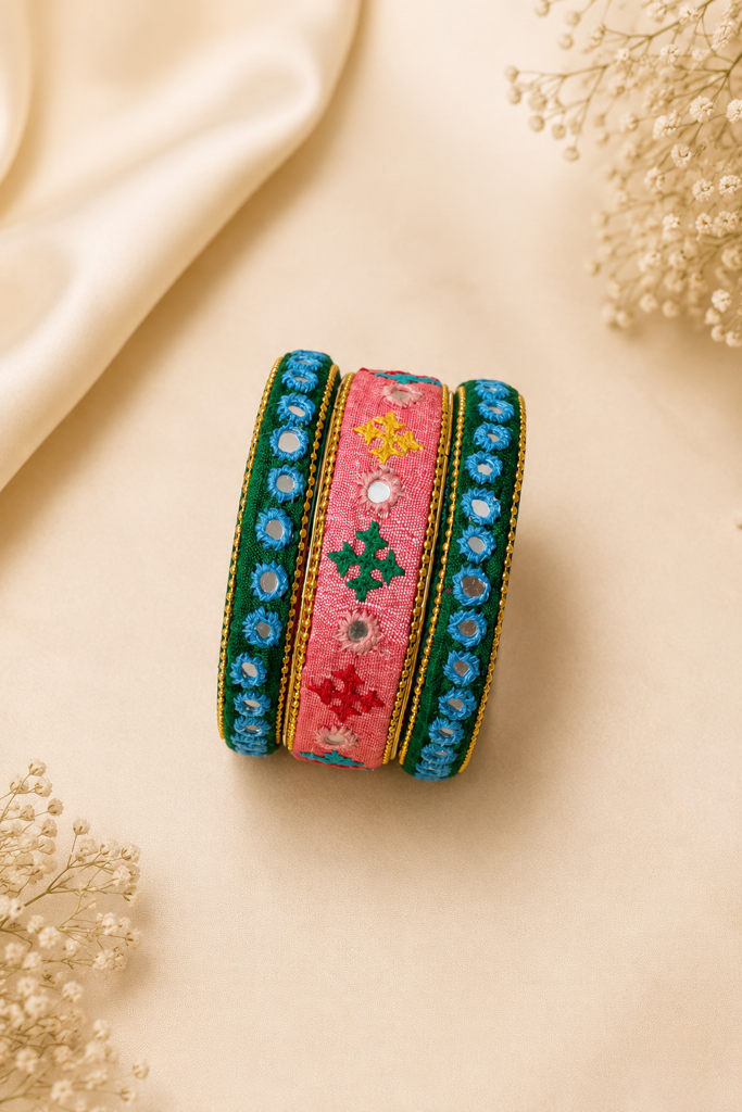 Premium Kutch Work & Mirror Work Bangles Set for 2 Hands – Traditional Designer Full Set
