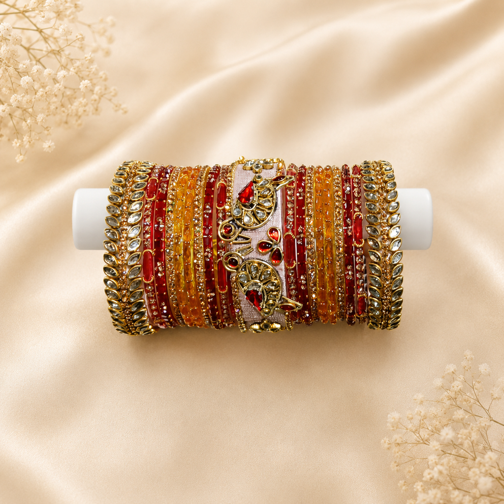 Premium Bird Designer Bangles Set for 2 Hands | Traditional Stone Work Bangles