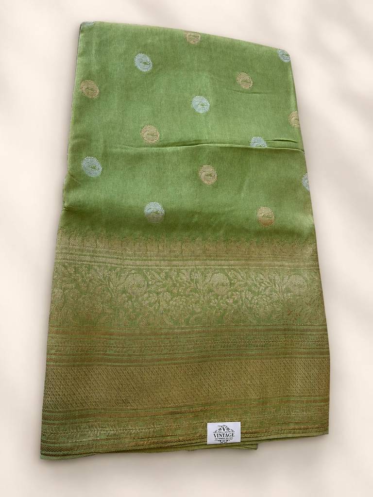 Olive Green Jute Silk Saree with Zari Woven Border
