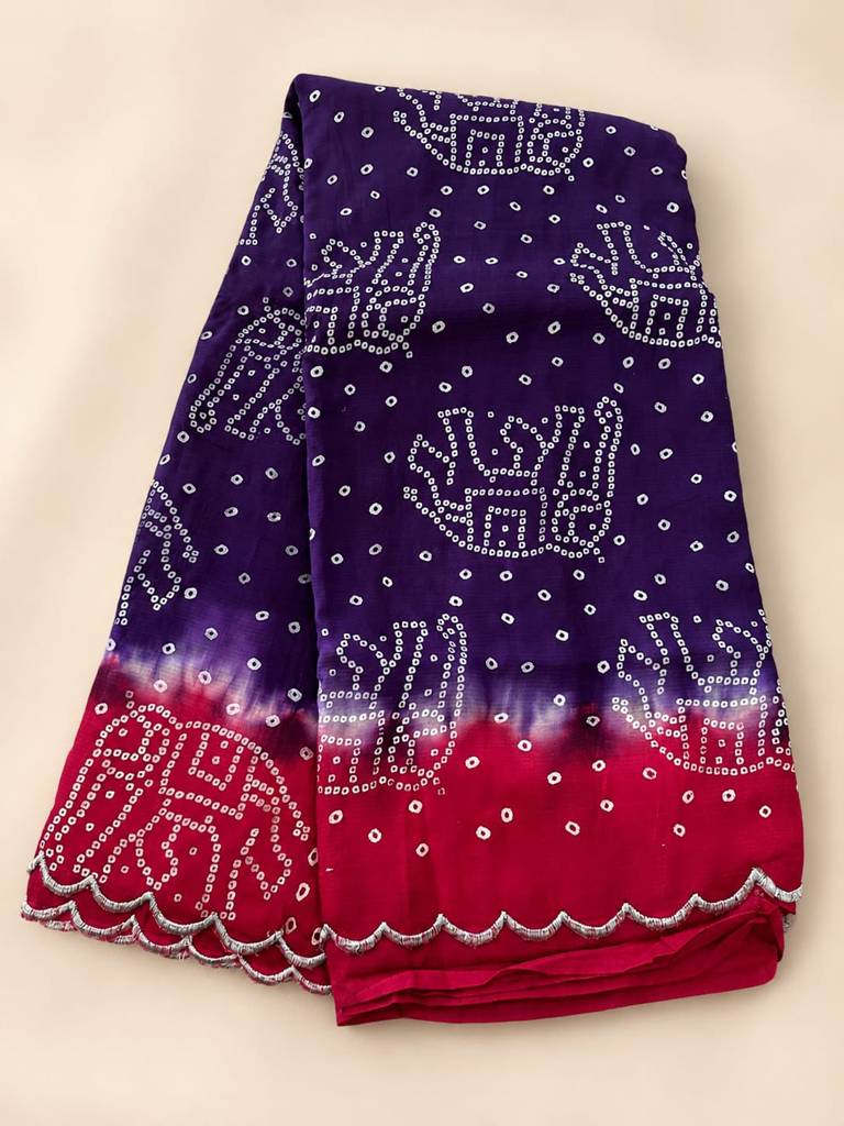 Purple Mangalagiri Bandhani Print Saree with Scallop Border