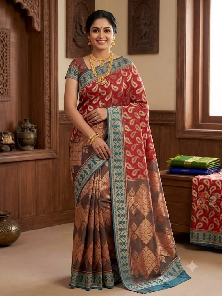 Brick Red Vintage Skirt Border Banaras Saree