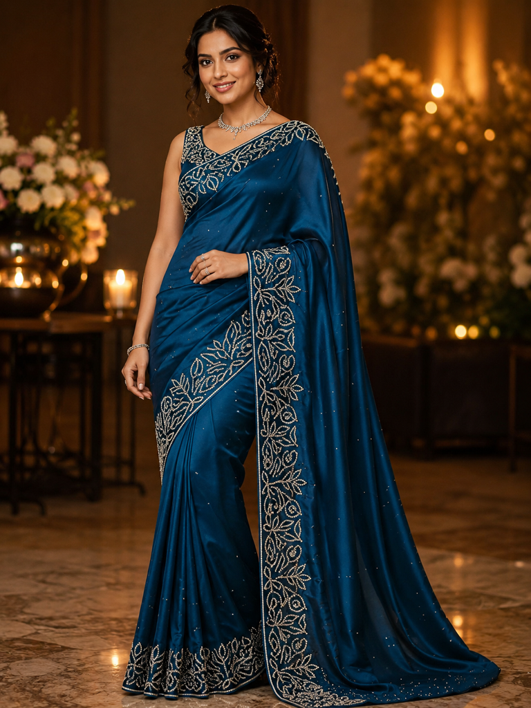 Brand New Chic Teal Blue Cocktail Party Saree (New)