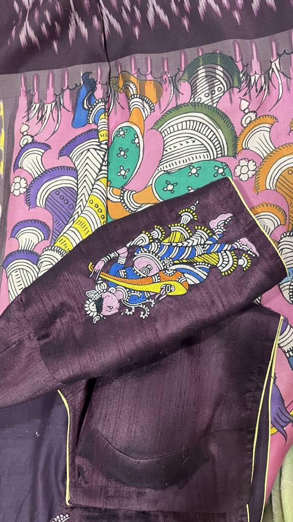 brown blouse with multicolour maggam work