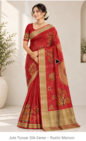 Jute Tussar Silk Saree – Rustic Maroon