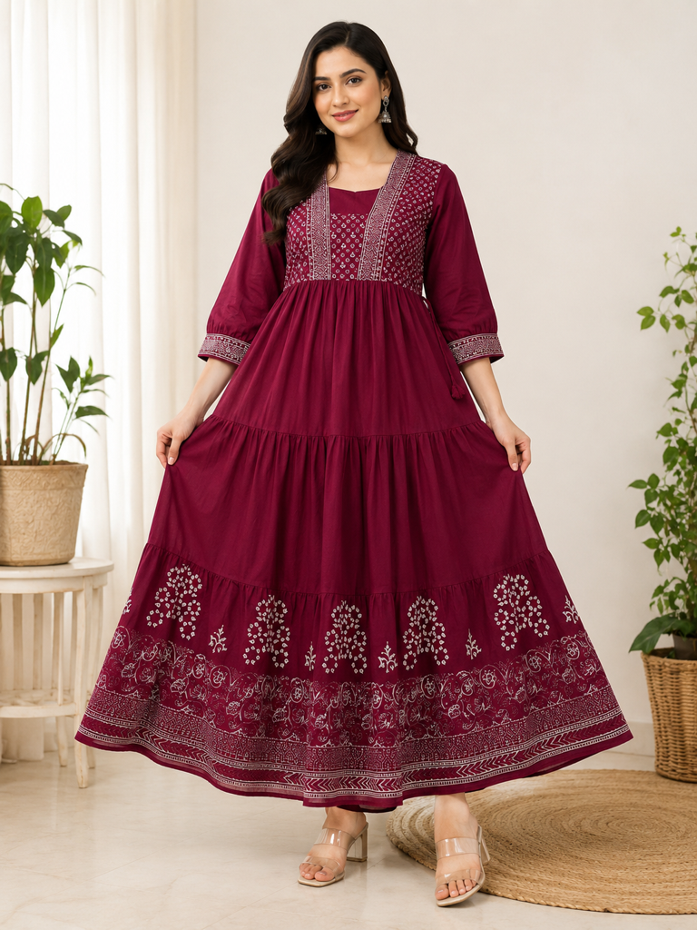  Bluish green  colour  Cotton Tiered Frock – XL