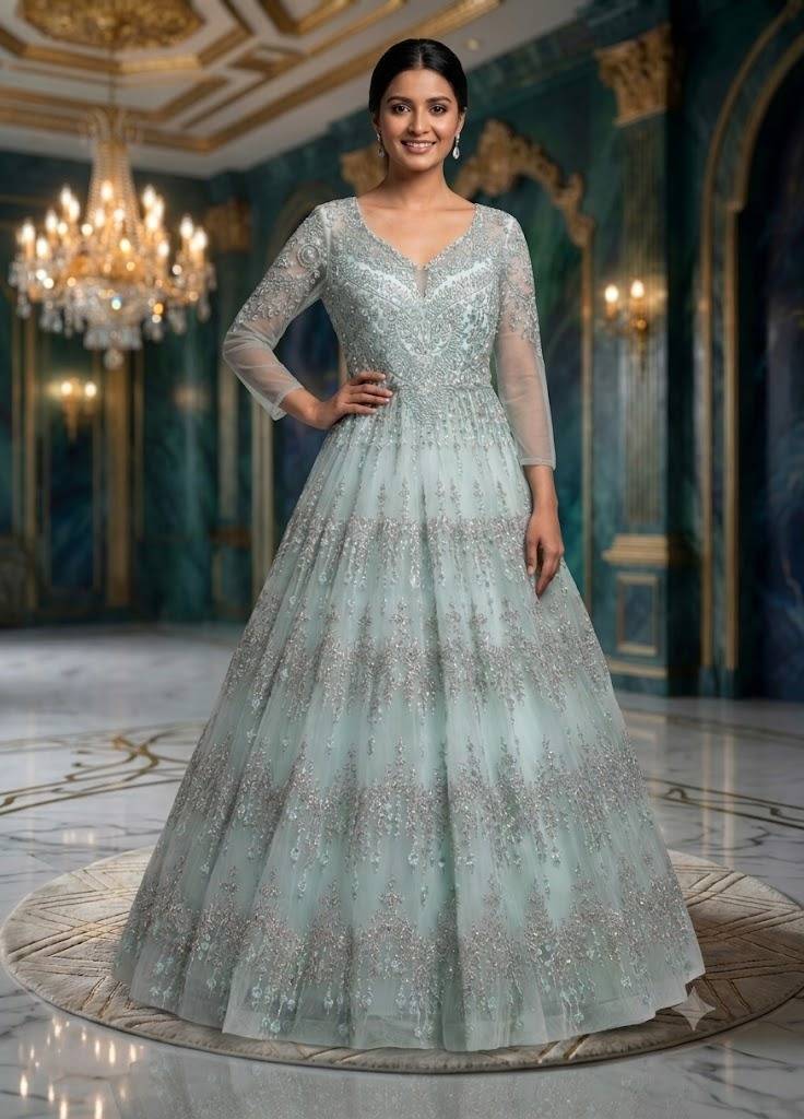 Frosted Mint Embellished Gown (Used only once)