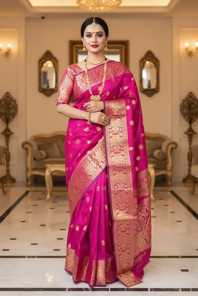 Rani Pink Banarasi Silk Saree