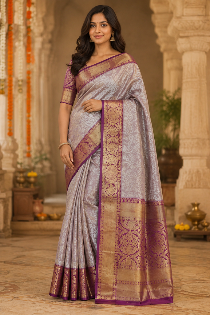 Mesmerizing Light Lavender Tissue Kanjipuram Saree