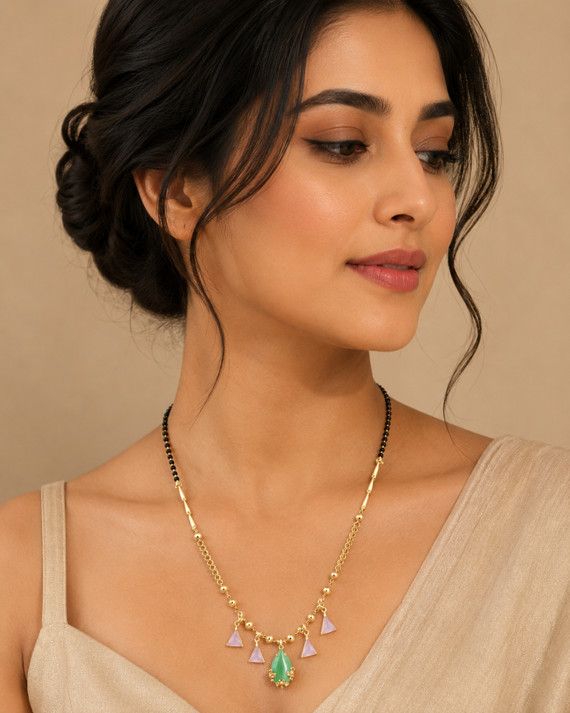 Elegant Green Teardrop Mangalsutra Necklace