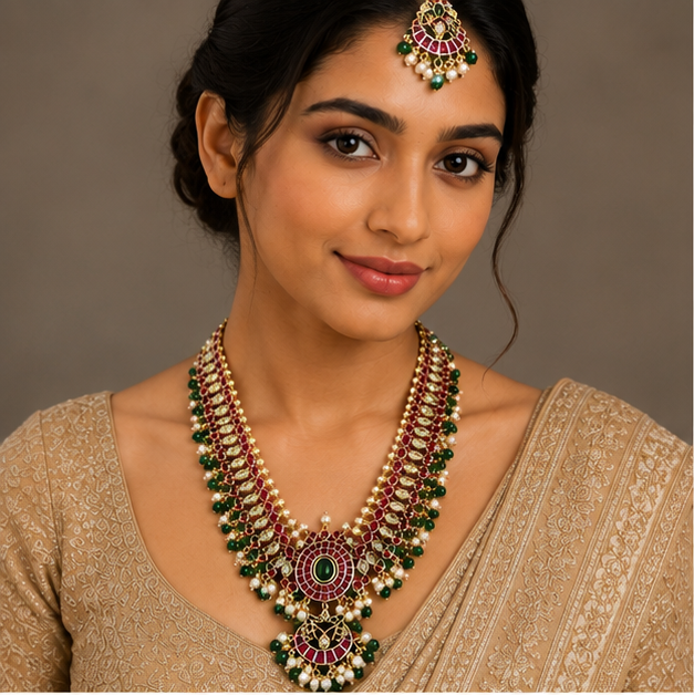 Antique Gold Ruby & Emerald Victorian Necklace Set