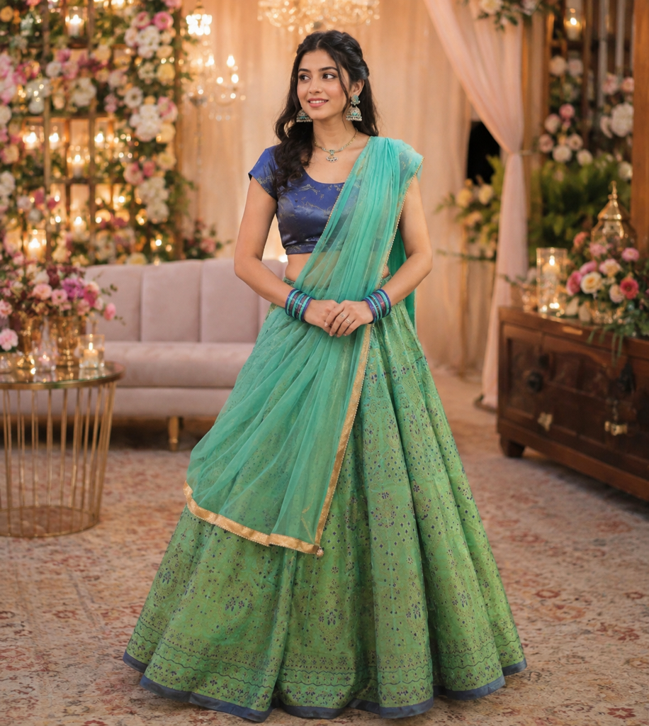 Sea Green Silk Lehenga