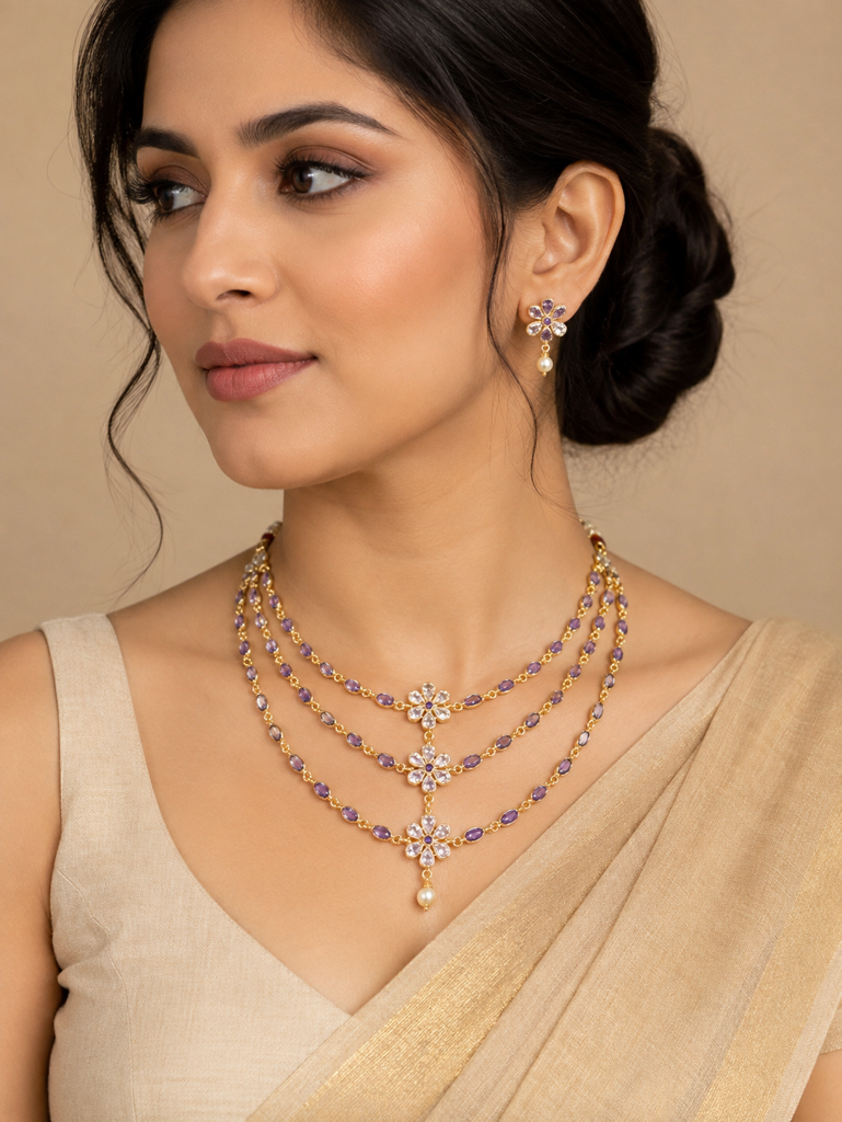 Purple Blossom Layered Necklace Set