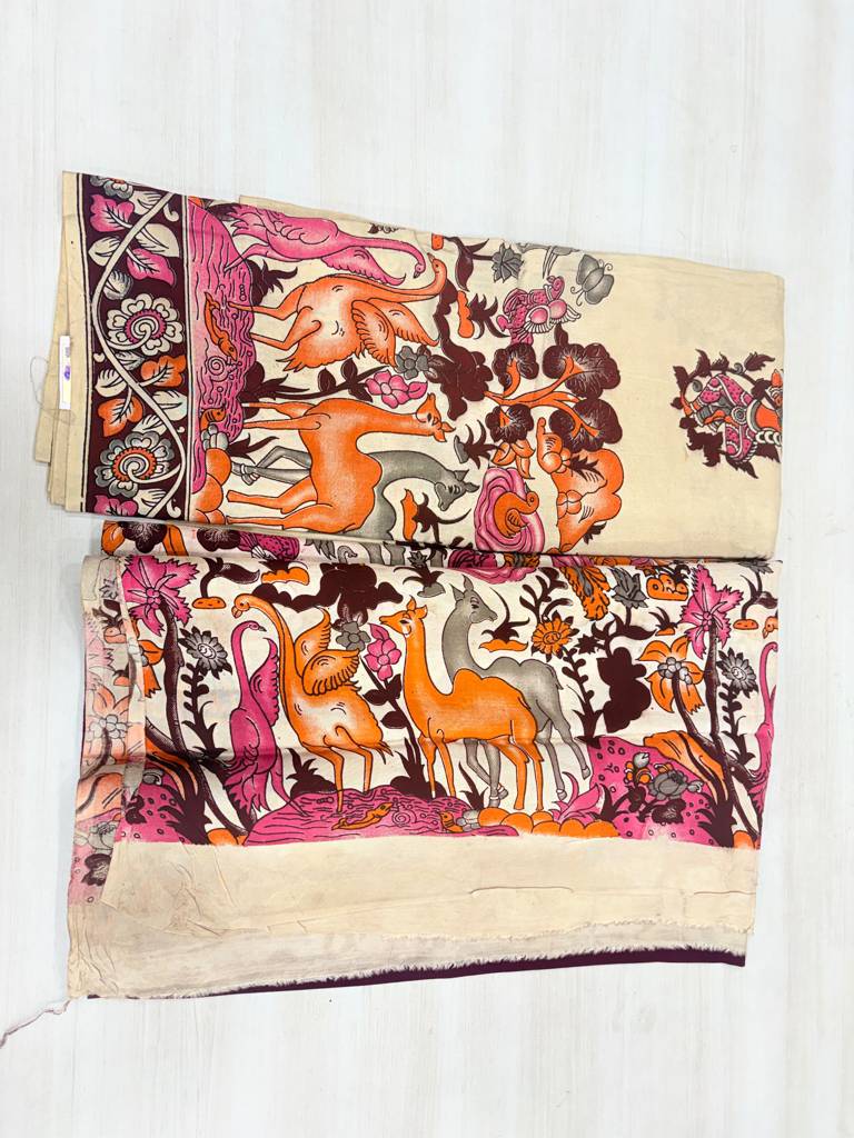  Kalamkari Silk 2-Piece Dress | Silk Top with Dyed Dupatta  