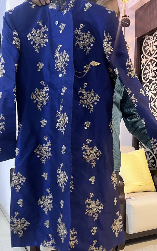 Navy Blue Sherwani with Zardosi Work