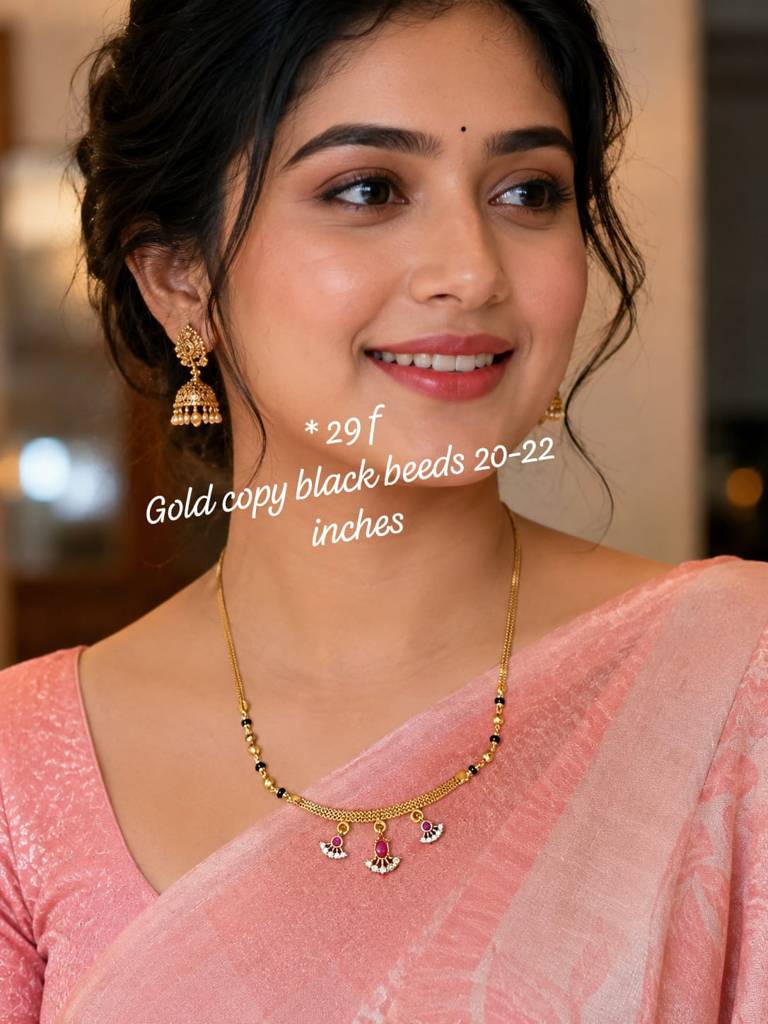 Title: Elegant Ruby & Black Beads Gold Necklace