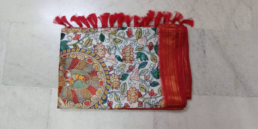 Pure Kanchi Plain Soft Silk Saree with Simple Pink & Purple Mix Border