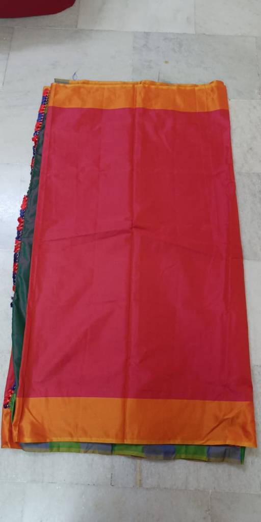 Pure Kanchi Plain Soft Silk Saree with Pink & Purple Mix Border