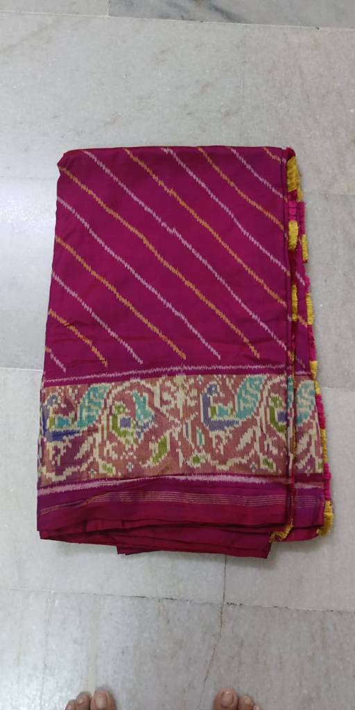 Pink Semi Ikkat Silk Saree with Traditional Woven Border