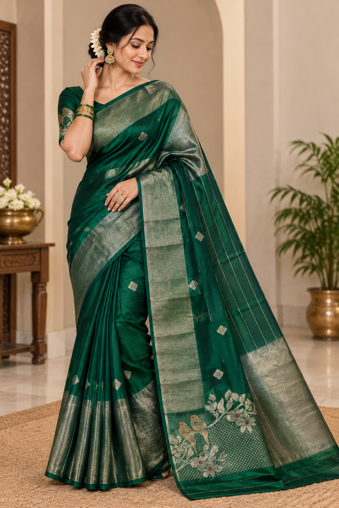 Green Chandheri  Pure  Silk  Pattu Saree