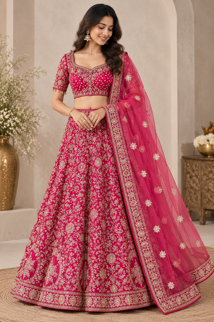 Red Bridal Lehenga with Zardosi Work