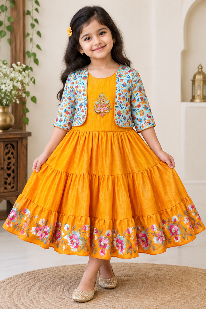 Golden Blossom – Designer Girls Festive Frock ✨