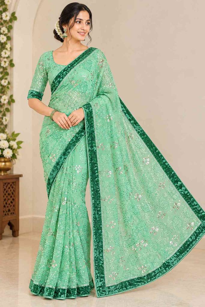 Light Green Shiffon georgette Saree