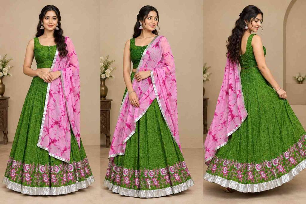 Beautiful Green Pink Dress Kurtha Chunni for Rent and Buy