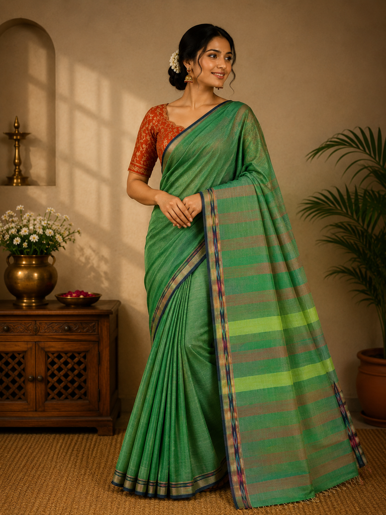 Silver border kochamma pallu sarres