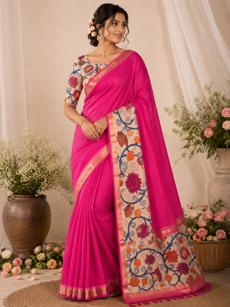 Pure Mangalagiri Cotton  Patch Work Kalamkari Sarees