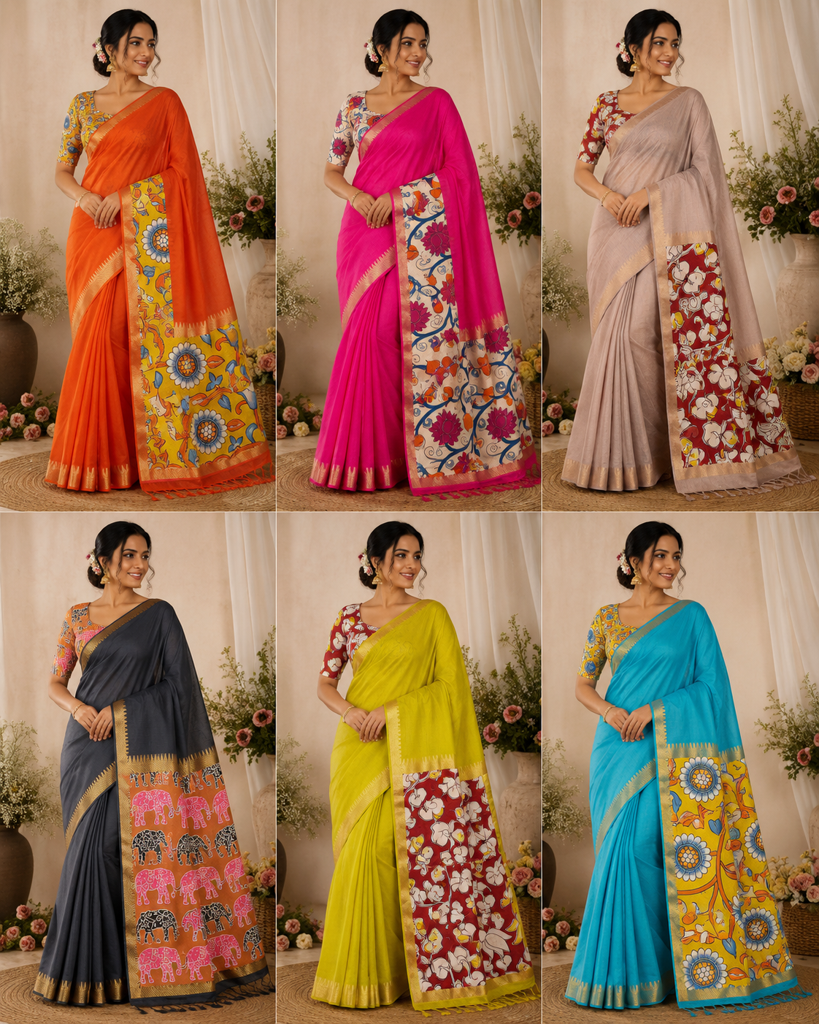 Pure Mangalagiri Cotton  Patch Work Kalamkari Sarees
