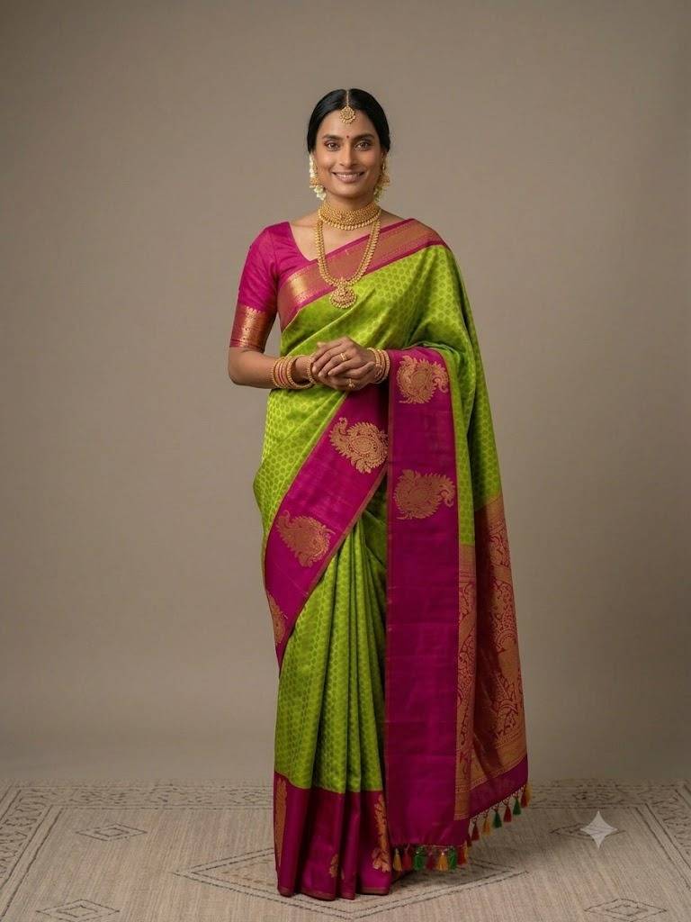 Classic Lime Green Kanjeevaram Silk Saree