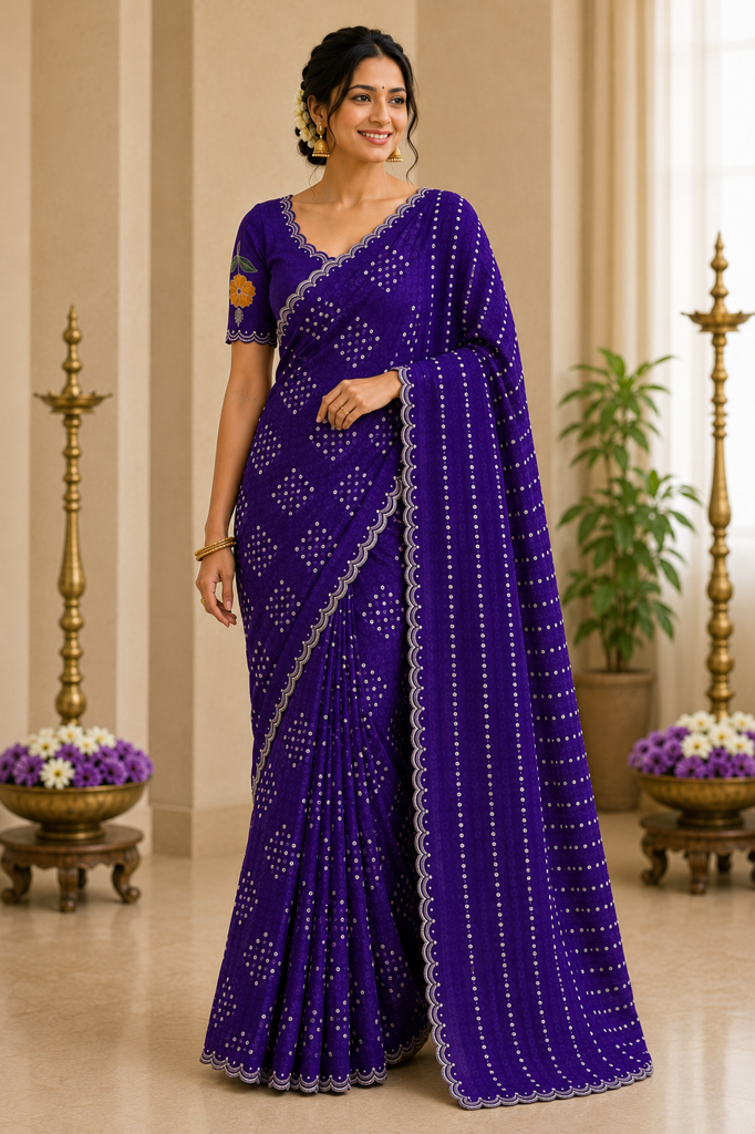 Pure Mangalagiri Pattu Bandhani Sarees with Scallop