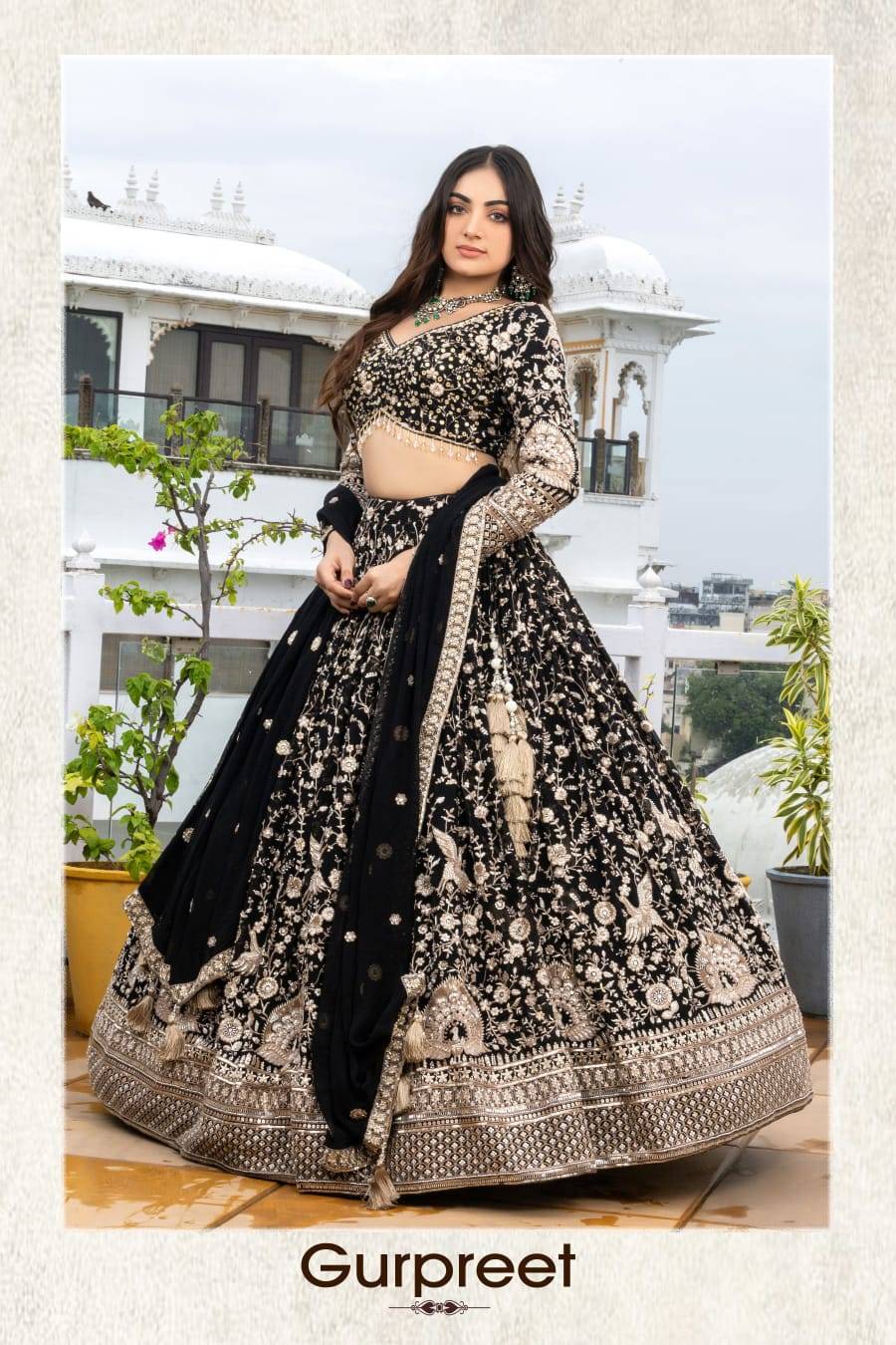 Black and Gold Heavy Embroidered Bridal Lehenga Choli with Matching Dupatta 
