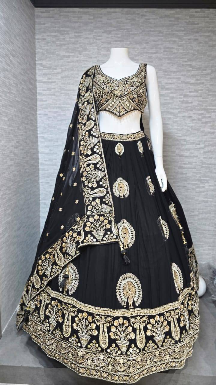 Black and Gold Heavy Embroidered Bridal Lehenga Set with Dupatta