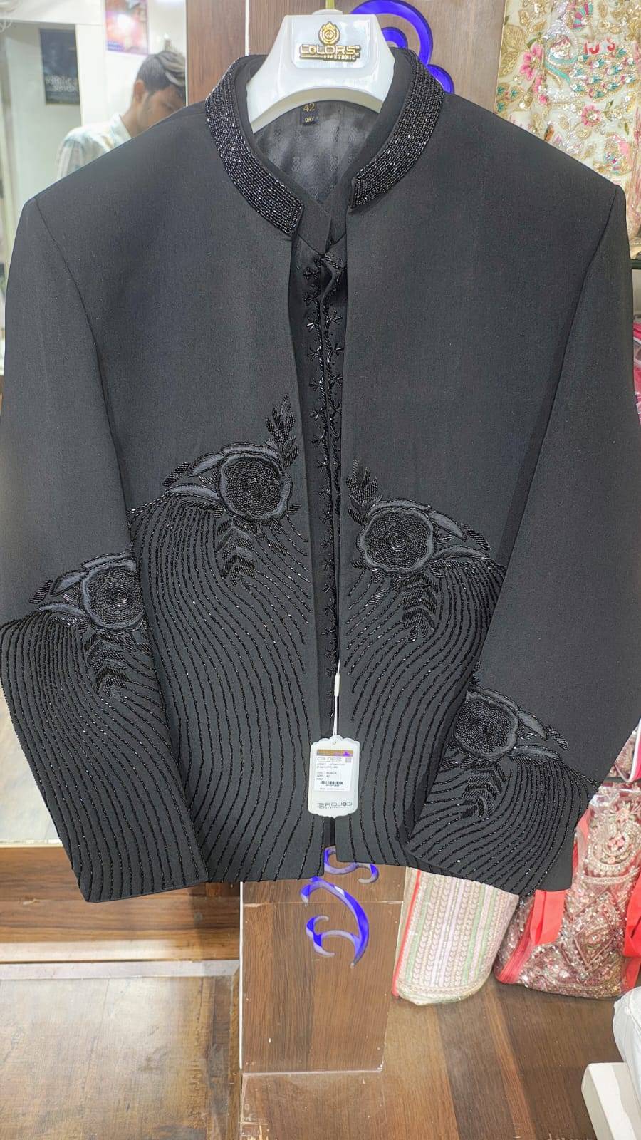 Black Embroidered Floral  Hand work  Jodhpuri  Jacket with Beaded Detailing
