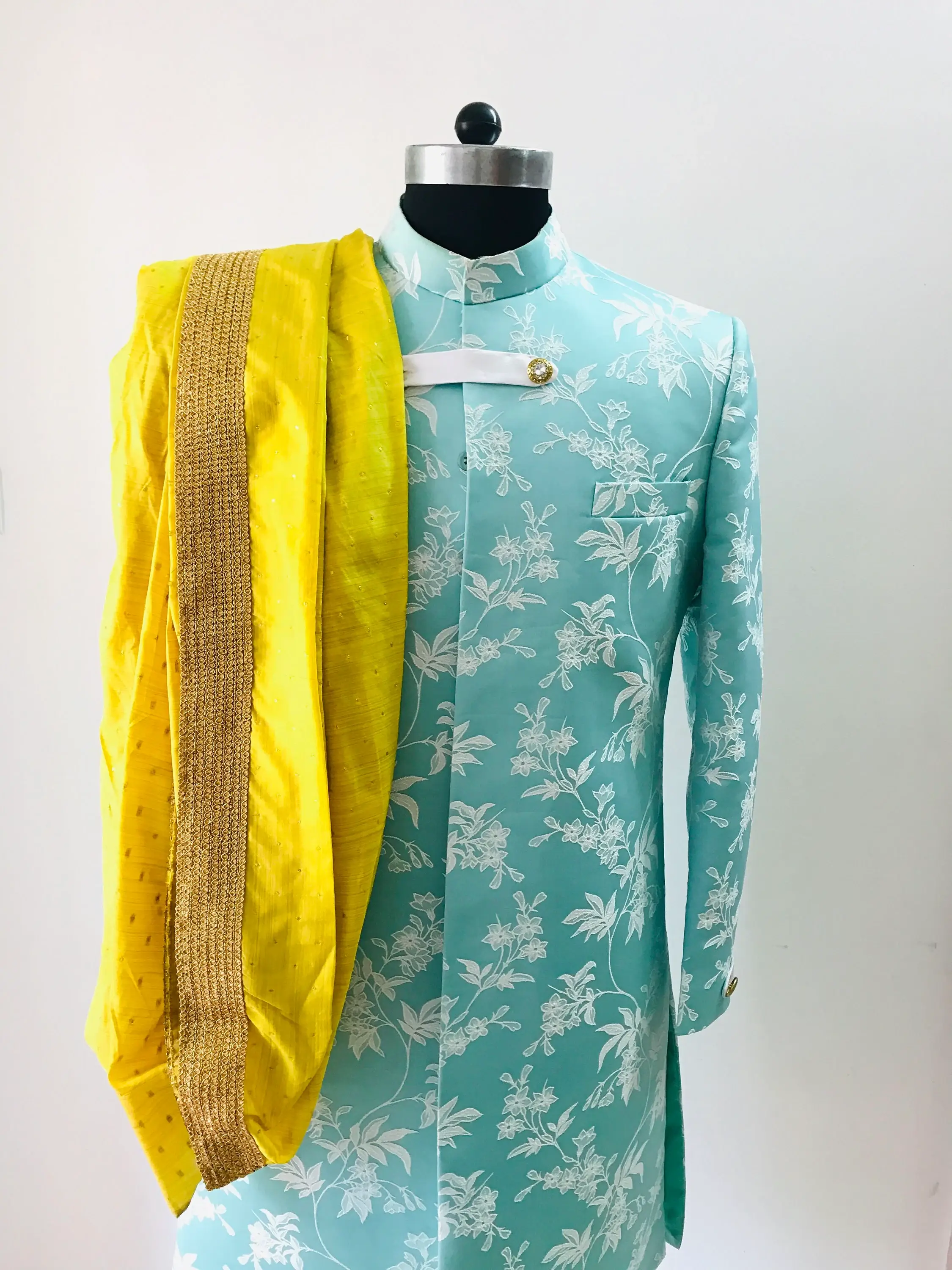 Designer wear | Sea Blue Silk  Sherwani | Wedding Wear, Menswear, Indian Wear.| Family Weddings & Grooms | Traditional I