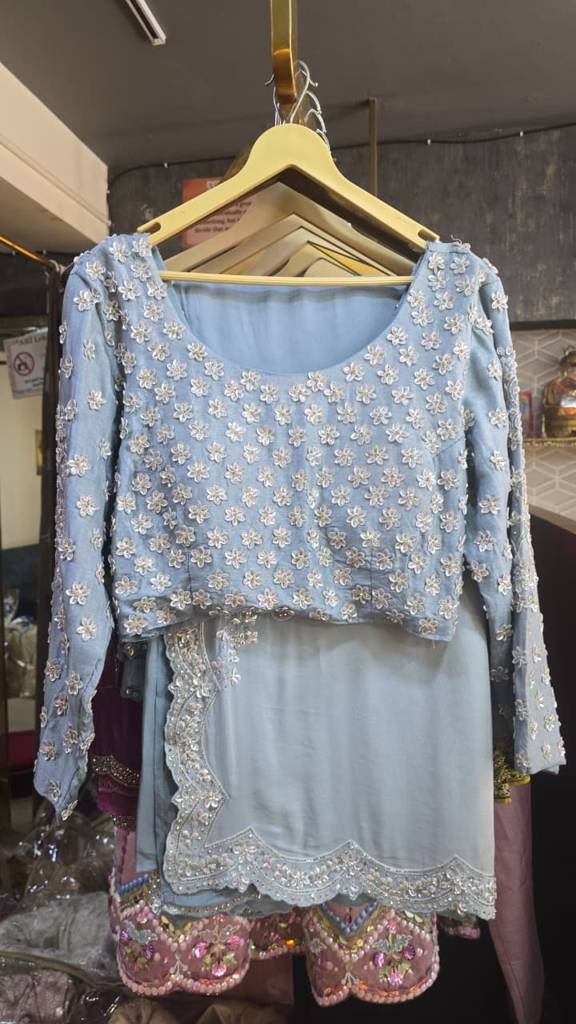 Elegant  Grey Colour Dual Shade Hand Work Saree Floral Sequin Work Blouse