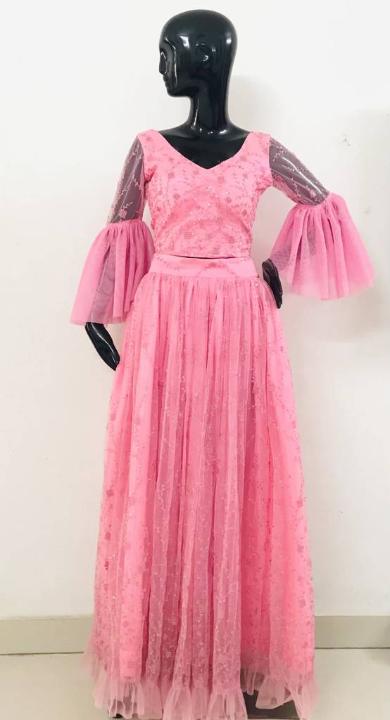 Indo western crop top lehenga| lehenga| tops |Family Weddings& Brides| pink color| Wedding Wear, womenswear| Indian Ethn