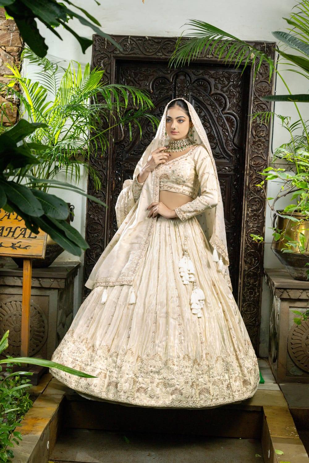 Ivory White Embroidered Bridal Lehenga Choli with Dupatta – Traditional Wedding Wear