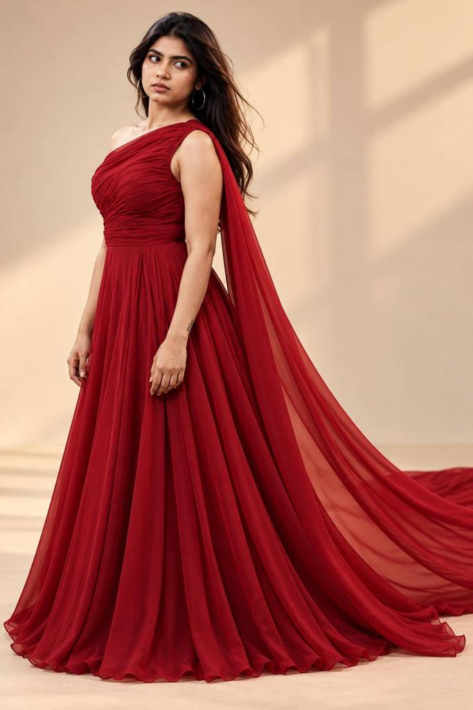 Maroon One Shoulder Flying Dress