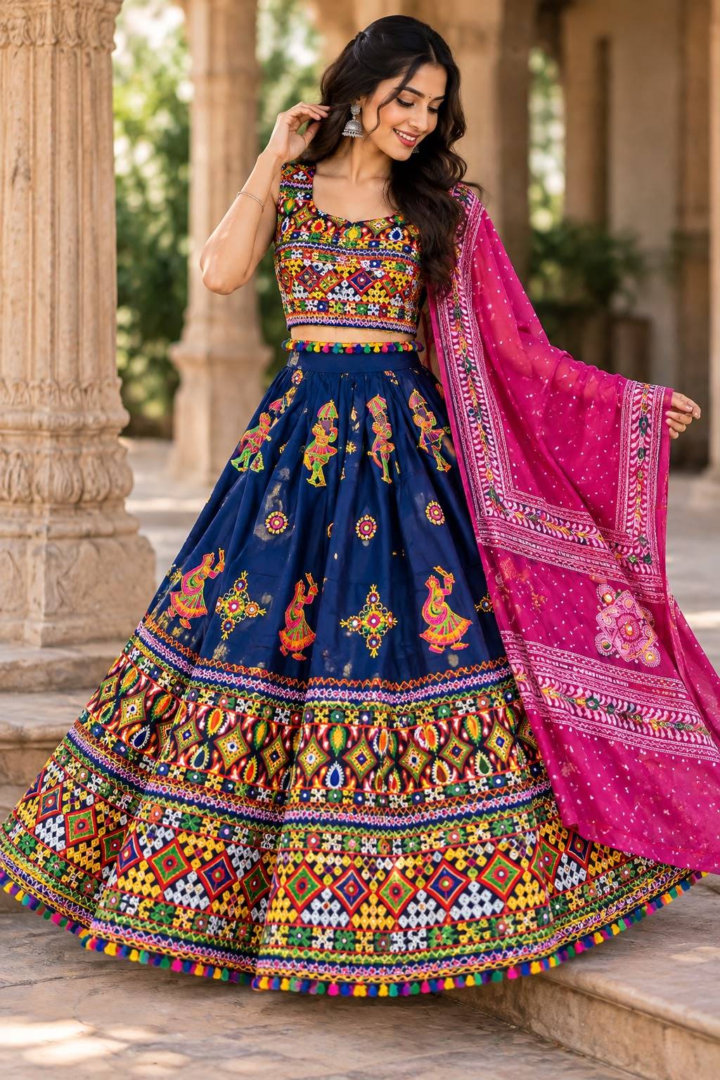 Navratri Special Dandiya Event Nevy  Blue Chaniya Choli with Dupatta