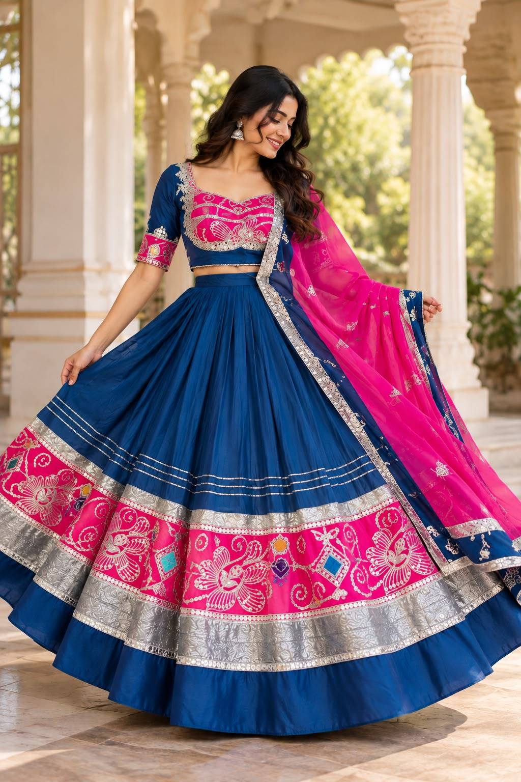 Navratri Special Dandiya Event Nevy  Blue Chaniya Choli with Dupatta