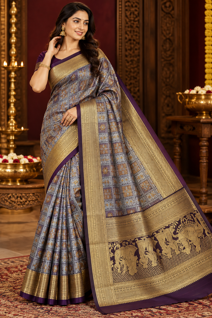 Royal Purple & Antique Gold Zari Pattu Saree