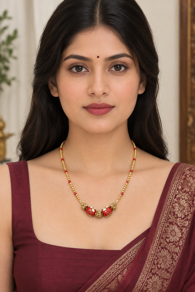 Traditional Red & Gold Beaded Temple Necklace
