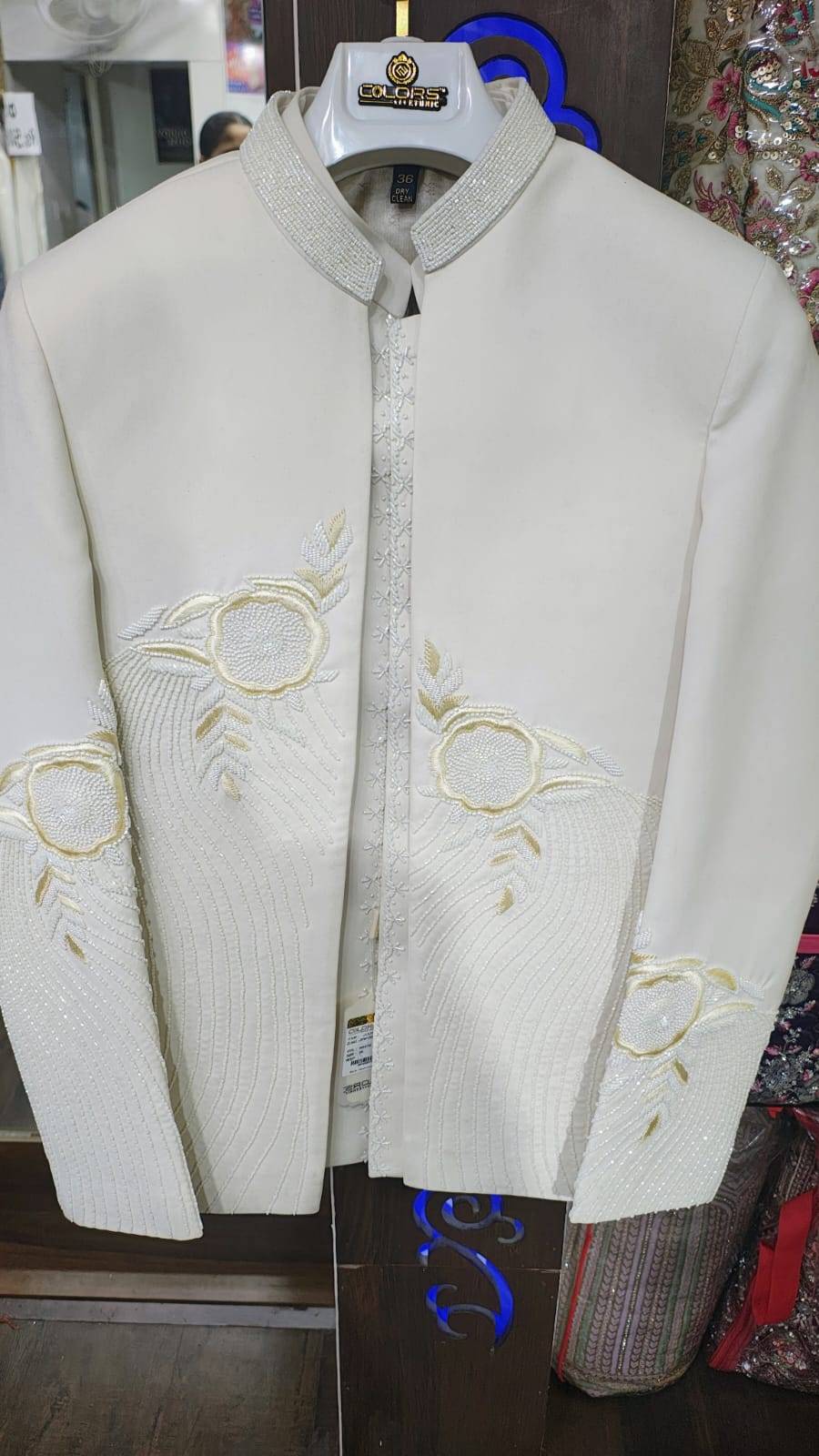 White  Embroidered Floral  Hand work  Jodhpuri  Jacket with Beaded Detailing