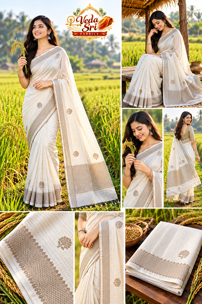 White Mushroom Silk Saree – Subtle Elegance, Timeless Beauty ✨